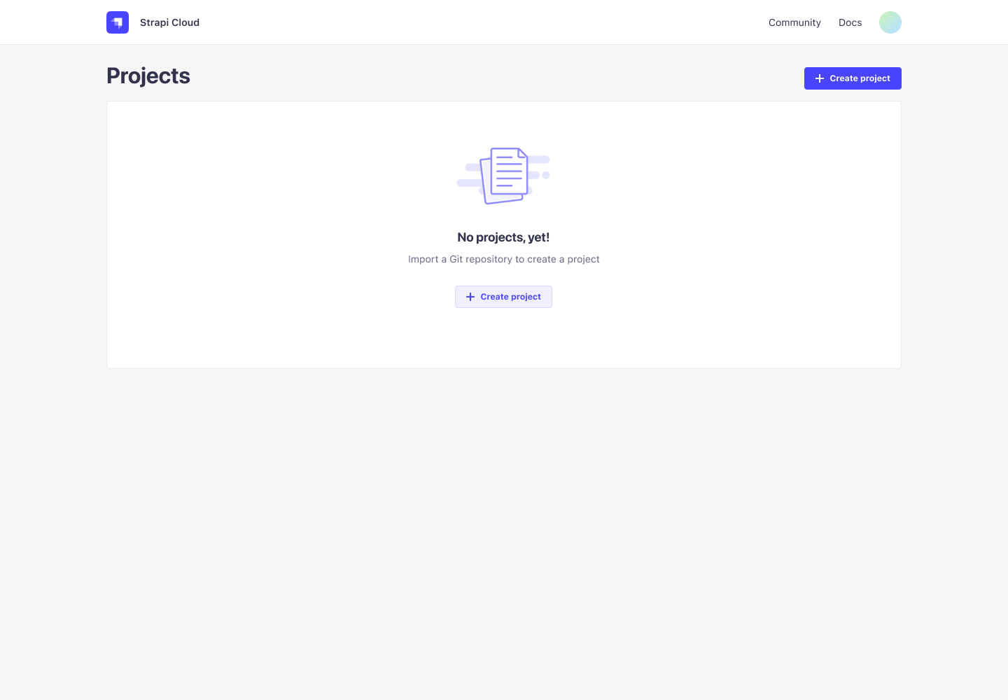 Strapi Cloud Projects page